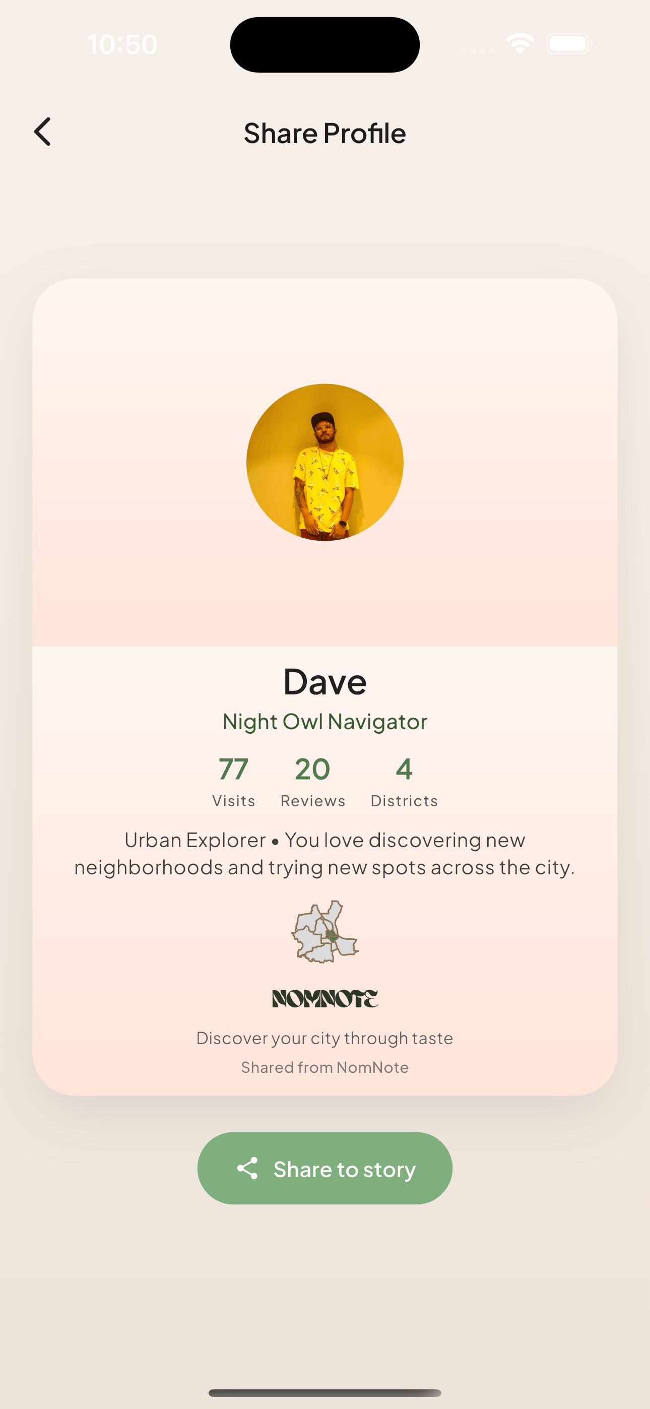 NomNote profile and sharing view