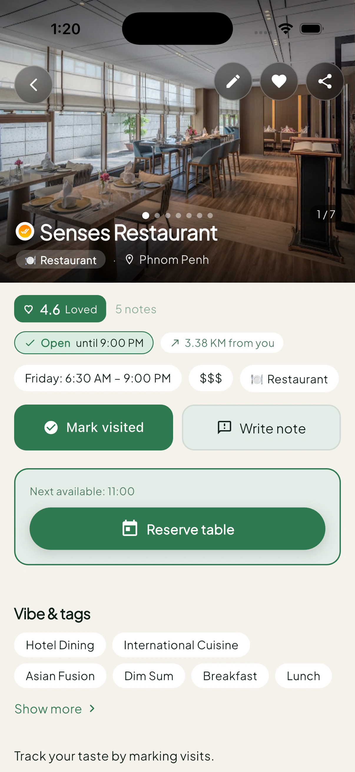 NomNote business venue screen