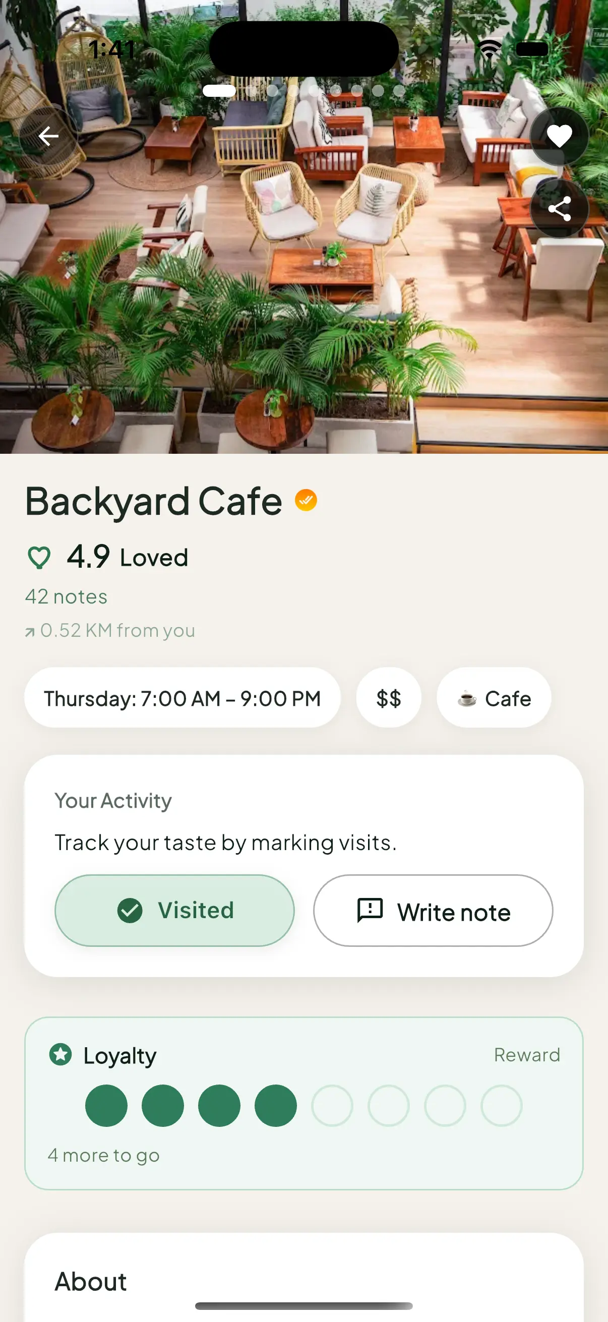 NomNote loyalty stamps screen
