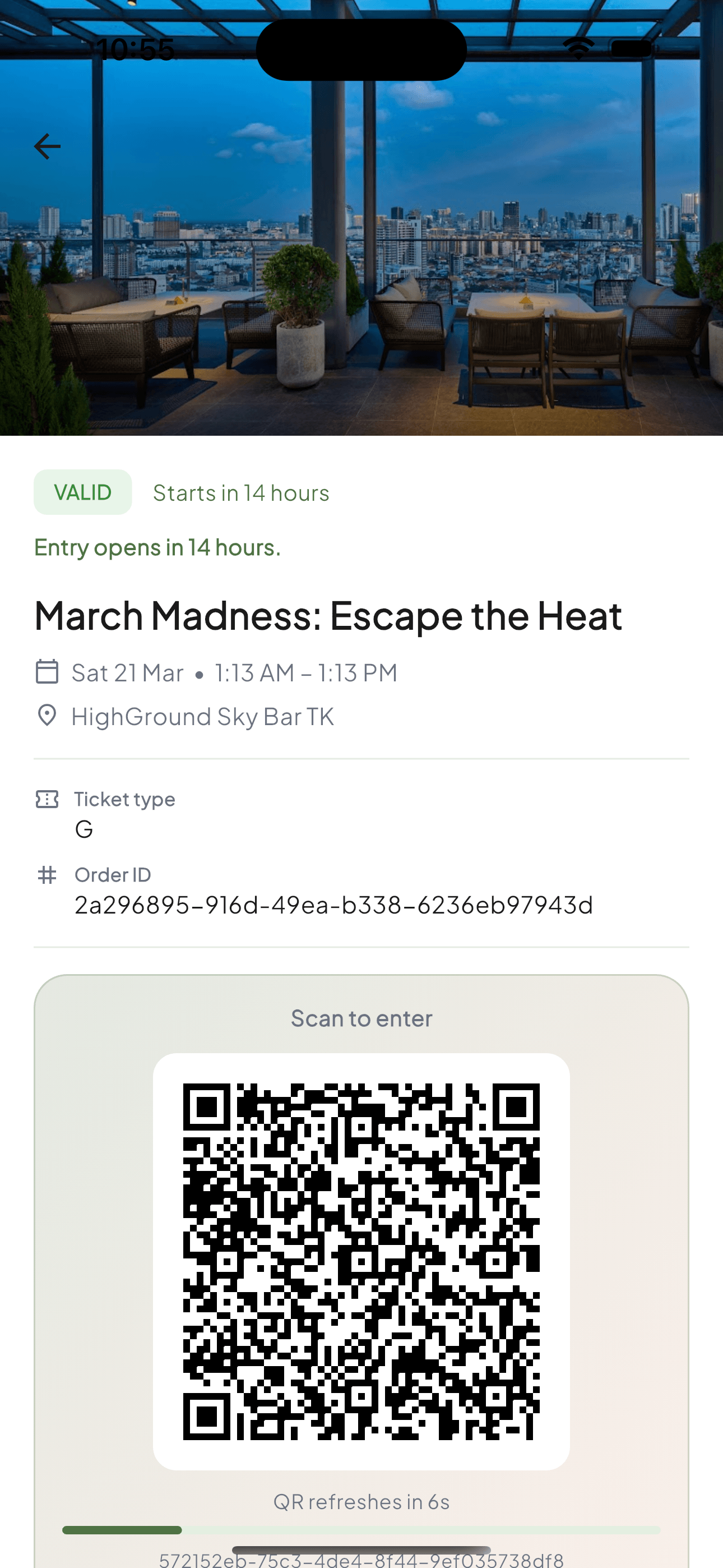 In-app ticket and event details