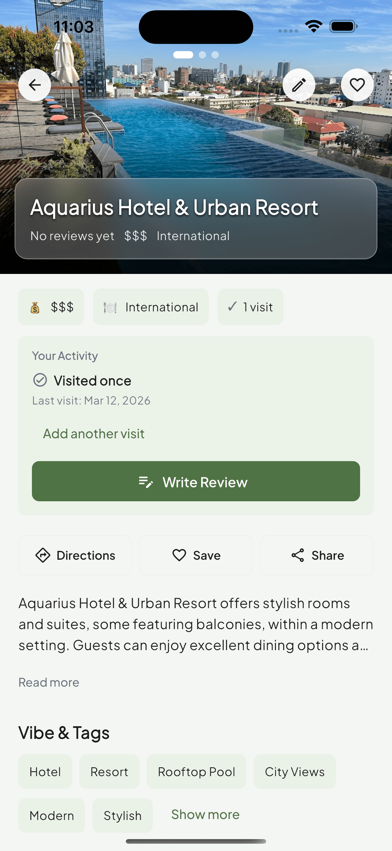 NomNote venue profile and listing