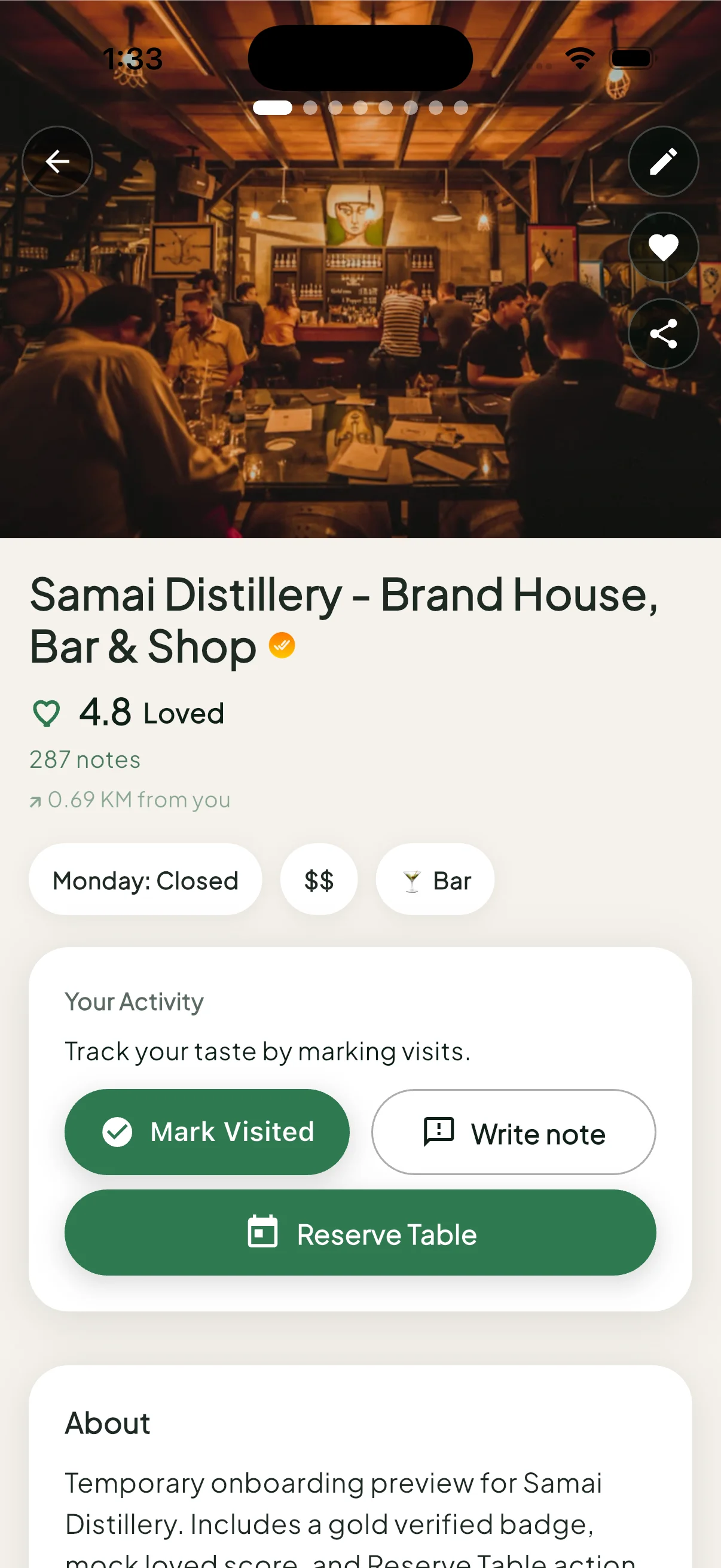 NomNote business venue screen