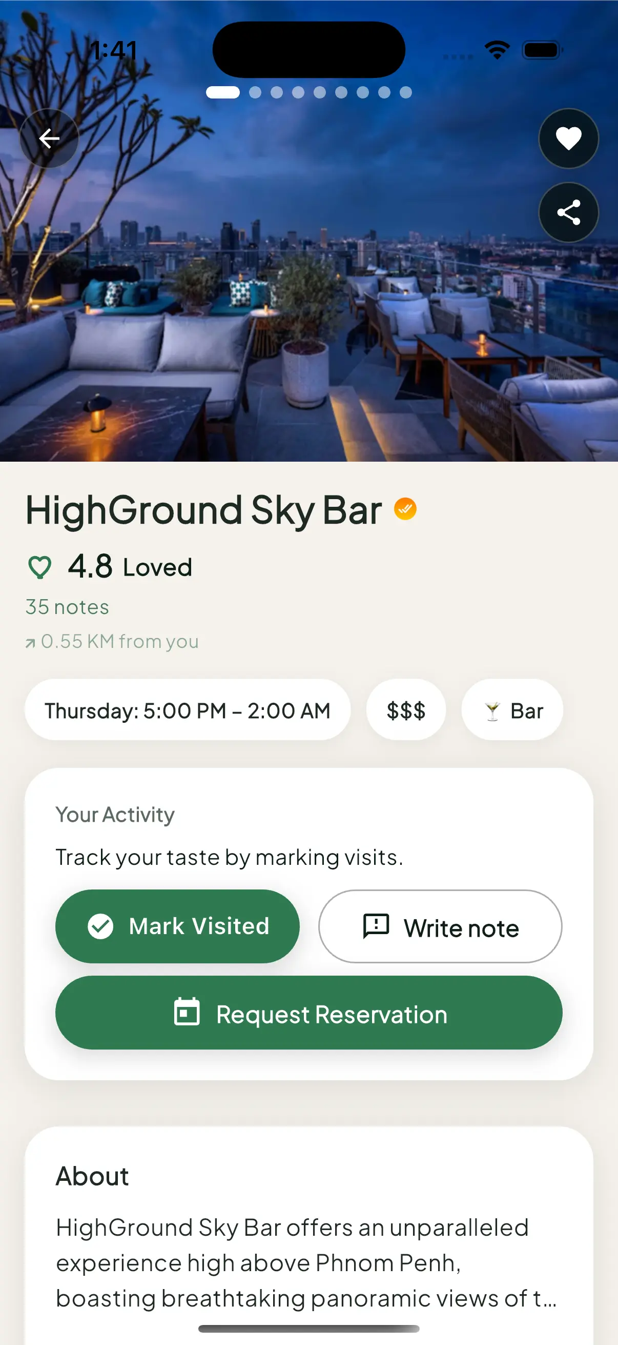 NomNote venue details screen